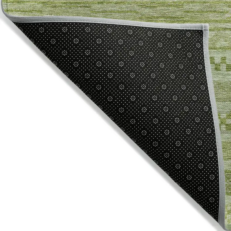 8' X 10' Fern Green And Sage Striped Washable Indoor Outdoor Area Rug
