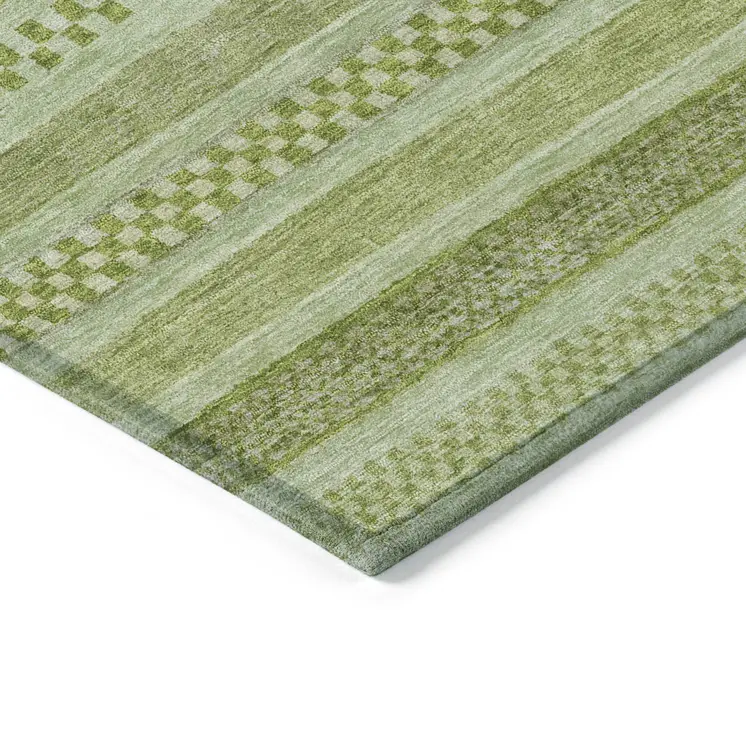 8' X 10' Fern Green And Sage Striped Washable Indoor Outdoor Area Rug