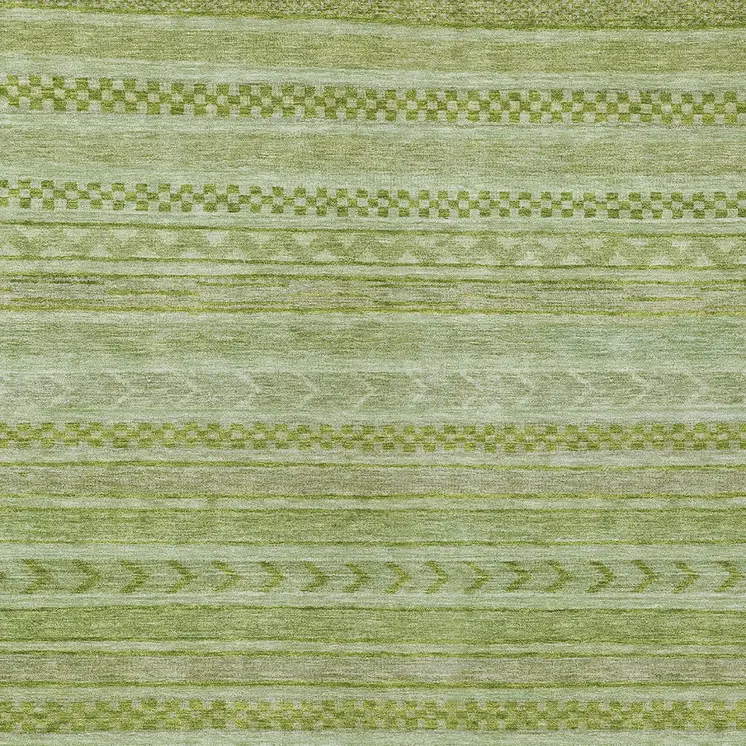 8' X 10' Fern Green And Sage Striped Washable Indoor Outdoor Area Rug