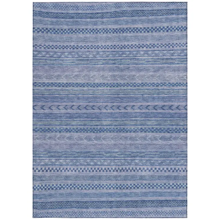 3' X 5' Denim Blue And Sky Blue Striped Washable Indoor Outdoor Area Rug