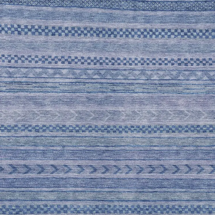 5' X 8' Denim Blue And Sky Blue Striped Washable Indoor Outdoor Area Rug
