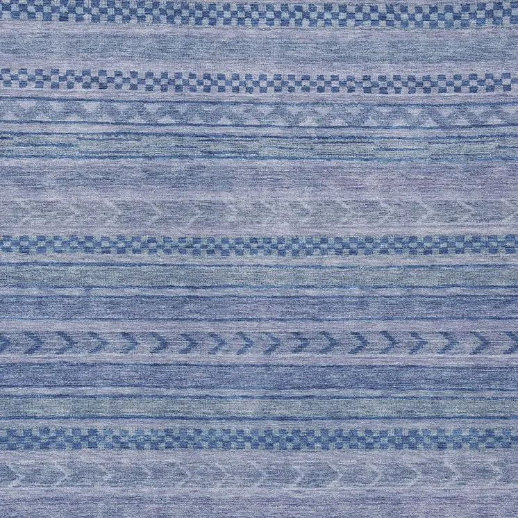 8' X 10' Denim Blue And Sky Blue Striped Washable Indoor Outdoor Area Rug