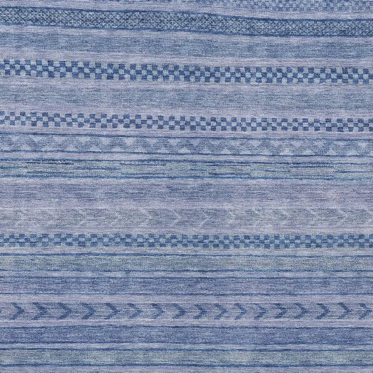 9' X 12' Denim Blue And Sky Blue Striped Washable Indoor Outdoor Area Rug