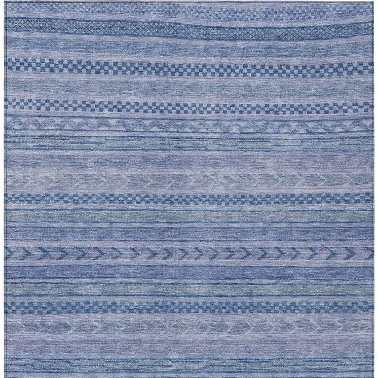10' X 14' Denim Blue And Sky Blue Striped Washable Indoor Outdoor Area Rug