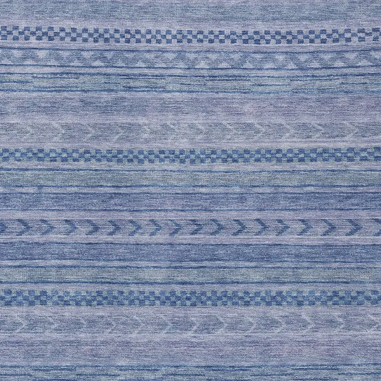 10' X 14' Denim Blue And Sky Blue Striped Washable Indoor Outdoor Area Rug