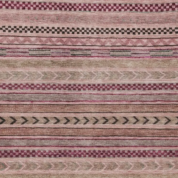 9' X 12' Pink And Taupe Striped Washable Indoor Outdoor Area Rug