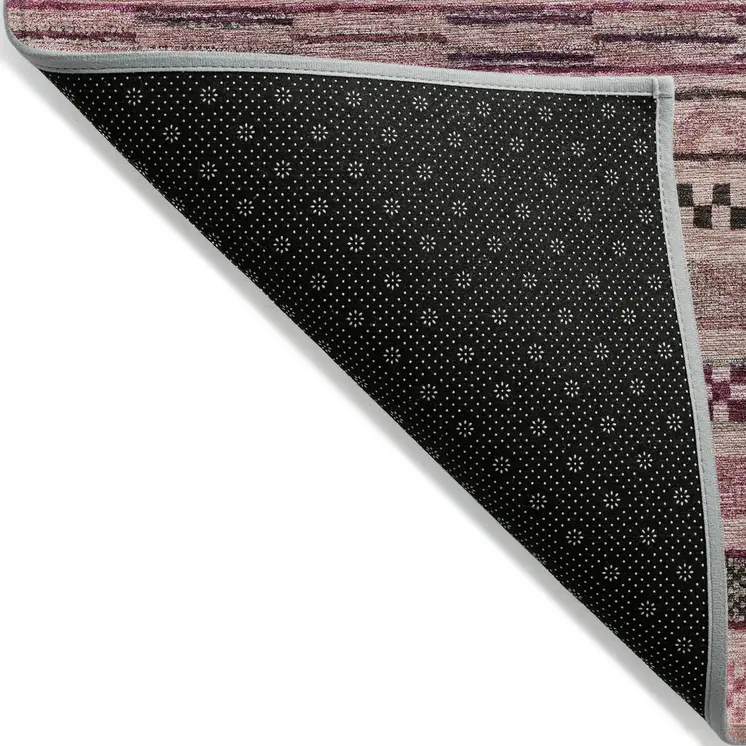 10' X 14' Pink And Taupe Striped Washable Indoor Outdoor Area Rug