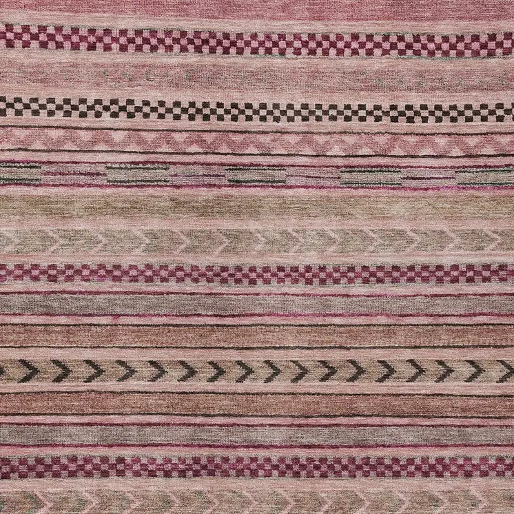 10' X 14' Pink And Taupe Striped Washable Indoor Outdoor Area Rug