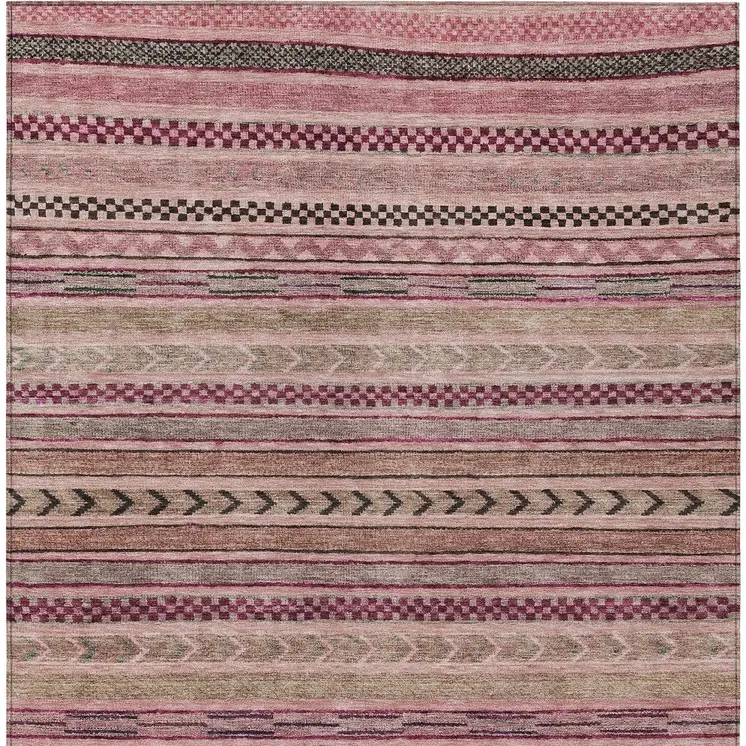 10' X 14' Pink And Taupe Striped Washable Indoor Outdoor Area Rug