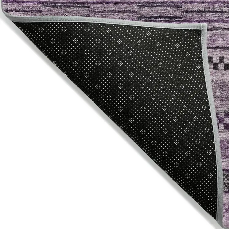 9' X 12' Plum And Lilac Striped Washable Indoor Outdoor Area Rug
