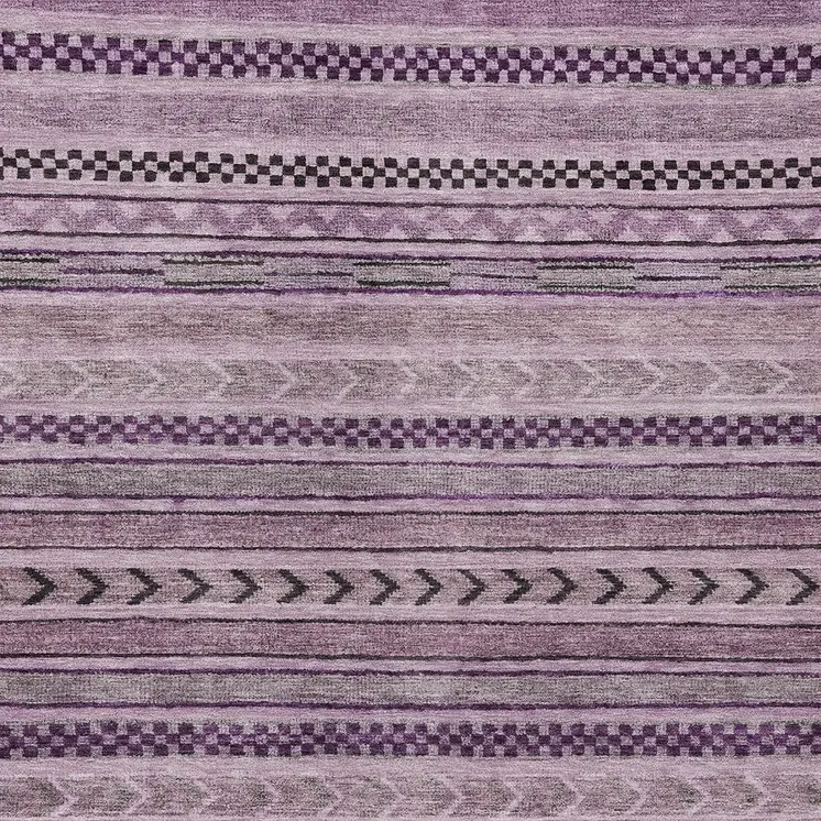 10' X 14' Plum And Lilac Striped Washable Indoor Outdoor Area Rug