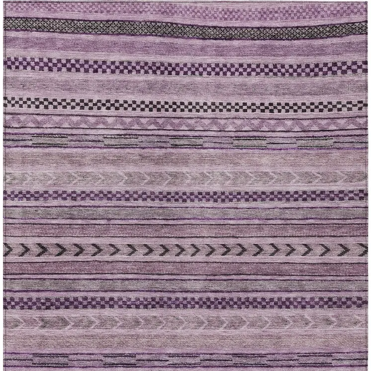 10' X 14' Plum And Lilac Striped Washable Indoor Outdoor Area Rug