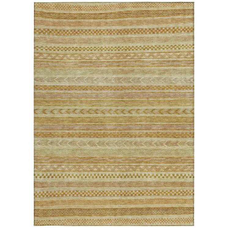 3' X 5' Salmon And Gold Striped Washable Indoor Outdoor Area Rug