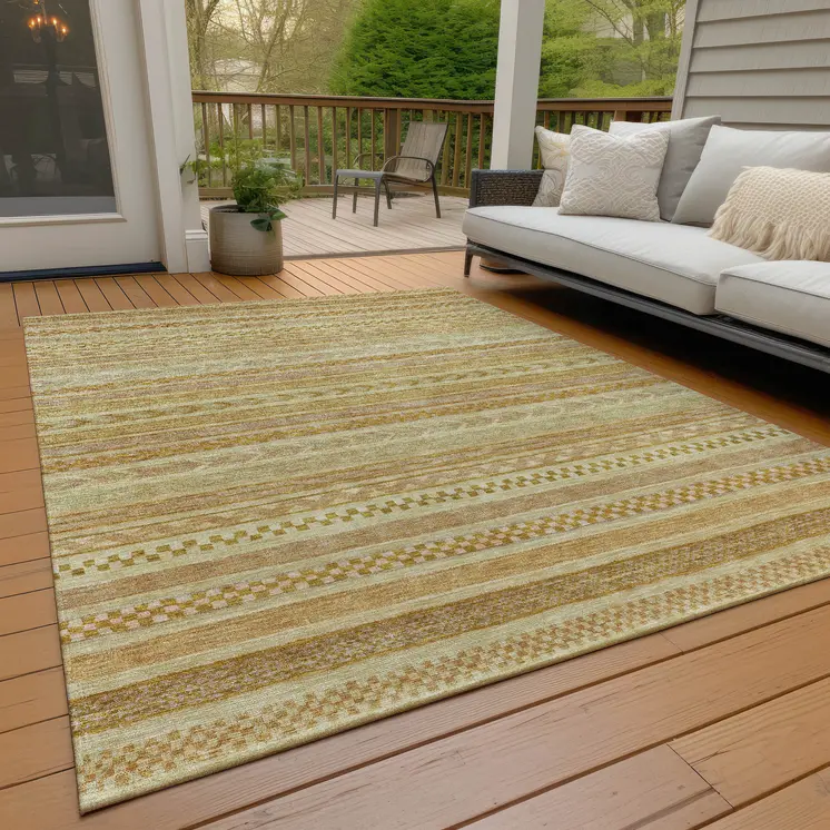 5' X 8' Salmon And Gold Striped Washable Indoor Outdoor Area Rug