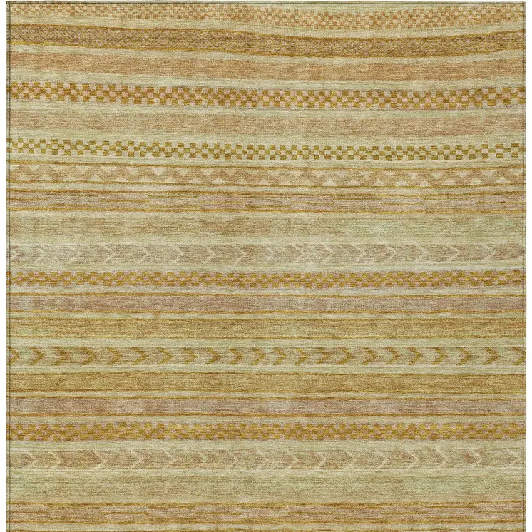 8' X 10' Salmon And Gold Striped Washable Indoor Outdoor Area Rug