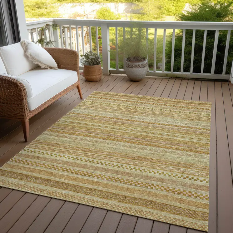 8' X 10' Salmon And Gold Striped Washable Indoor Outdoor Area Rug