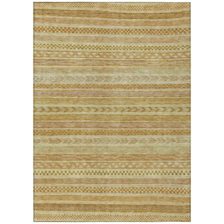 8' X 10' Salmon And Gold Striped Washable Indoor Outdoor Area Rug