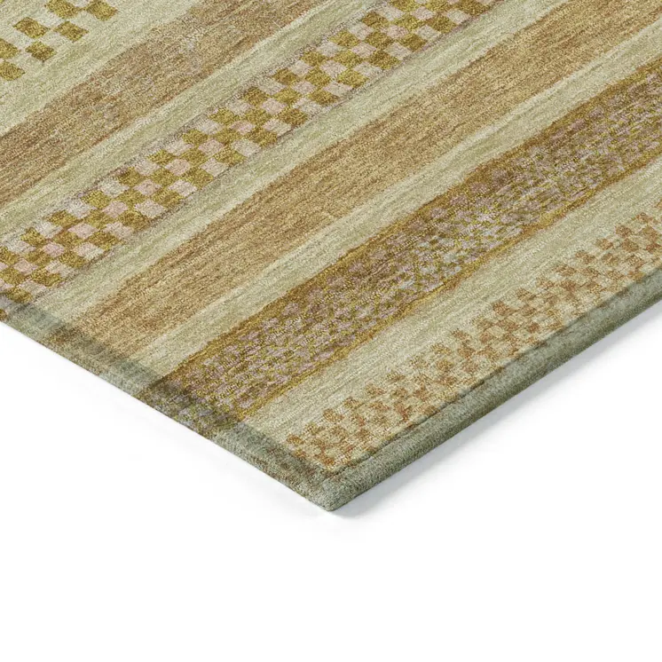 8' X 10' Salmon And Gold Striped Washable Indoor Outdoor Area Rug
