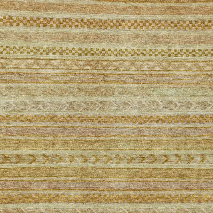8' X 10' Salmon And Gold Striped Washable Indoor Outdoor Area Rug