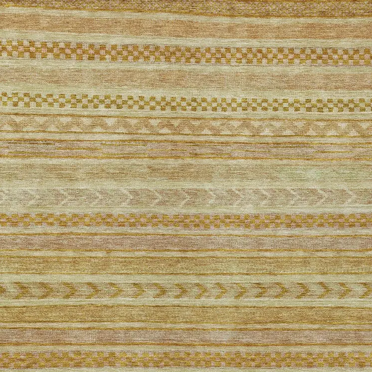 9' X 12' Salmon And Gold Striped Washable Indoor Outdoor Area Rug