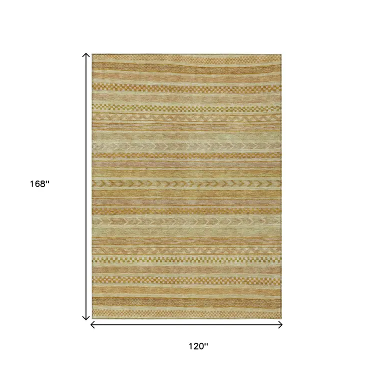 10' X 14' Salmon And Gold Striped Washable Indoor Outdoor Area Rug