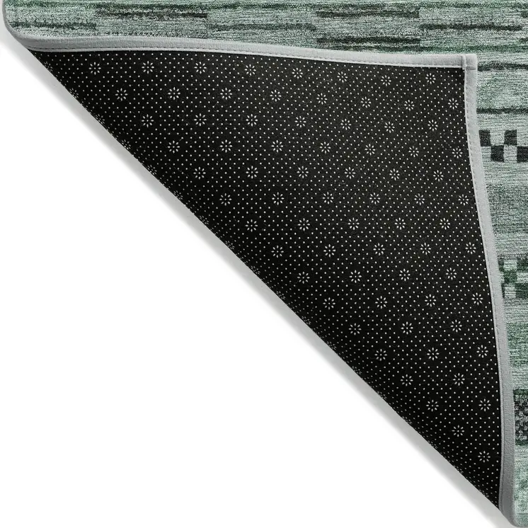 5' X 8' Teal Blue And Gray Striped Washable Indoor Outdoor Area Rug