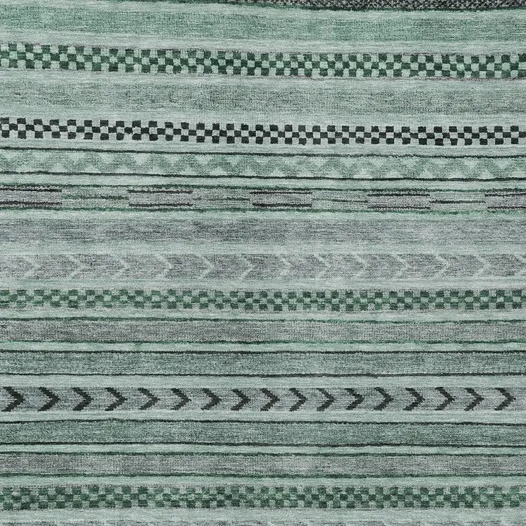 10' X 14' Teal Blue And Gray Striped Washable Indoor Outdoor Area Rug