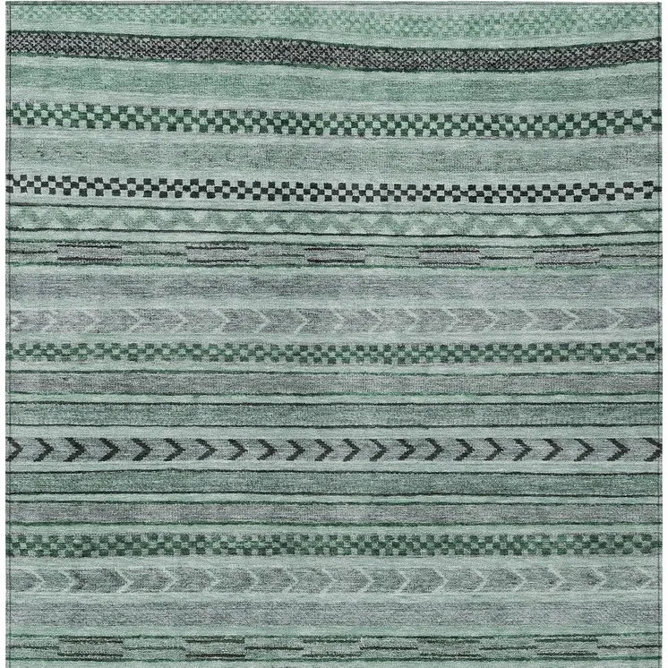 10' X 14' Teal Blue And Gray Striped Washable Indoor Outdoor Area Rug