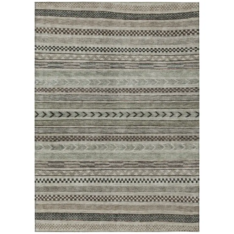 3' X 5' Taupe And Brown Striped Washable Indoor Outdoor Area Rug