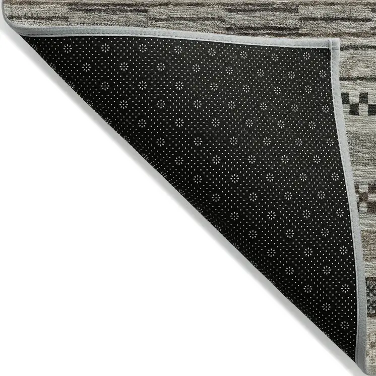 5' X 8' Taupe And Brown Striped Washable Indoor Outdoor Area Rug