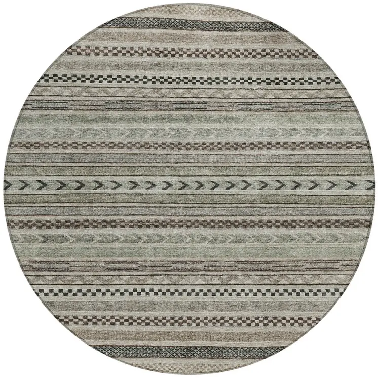 8' Taupe And Brown Round Striped Washable Indoor Outdoor Area Rug