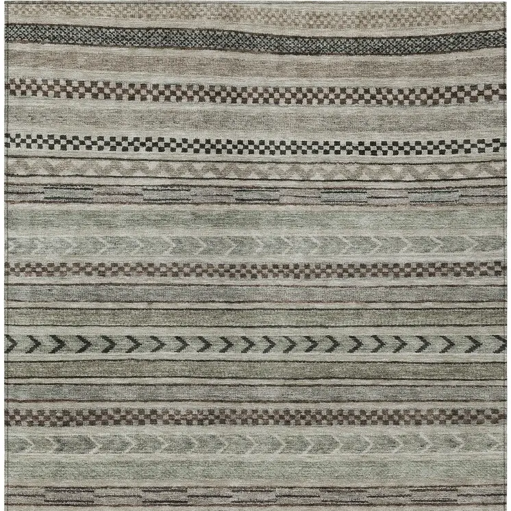 9' X 12' Taupe And Brown Striped Washable Indoor Outdoor Area Rug