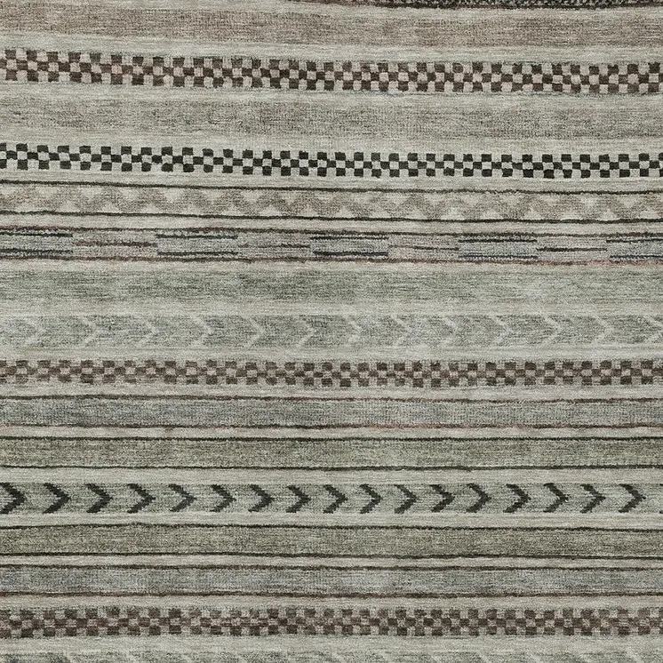 10' X 14' Taupe And Brown Striped Washable Indoor Outdoor Area Rug