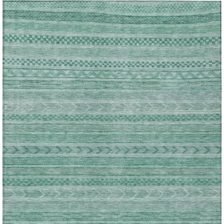 3' X 5' Turquoise And Aqua Striped Washable Indoor Outdoor Area Rug