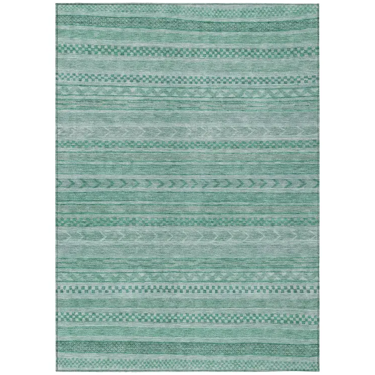 3' X 5' Turquoise And Aqua Striped Washable Indoor Outdoor Area Rug