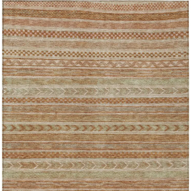 3' X 5' Terra Cotta And Rust Striped Washable Indoor Outdoor Area Rug