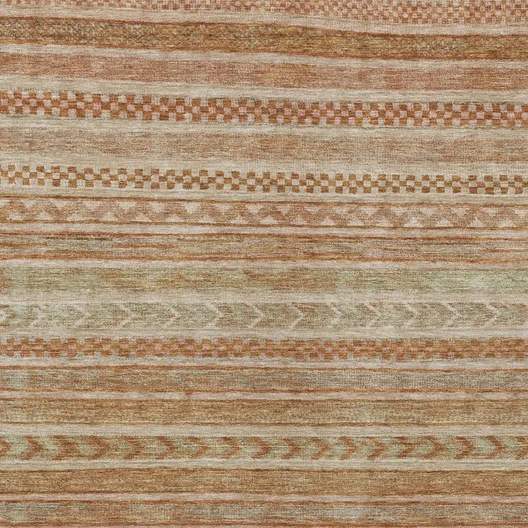 5' X 8' Terra Cotta And Rust Striped Washable Indoor Outdoor Area Rug