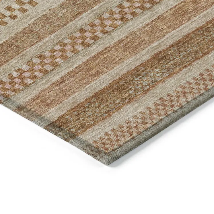 8' X 10' Terra Cotta And Rust Striped Washable Indoor Outdoor Area Rug