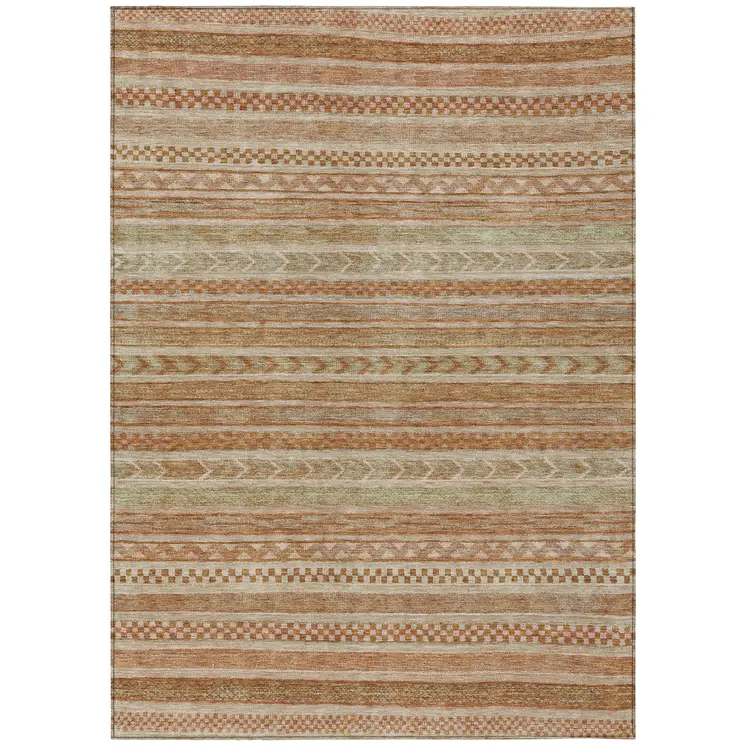10' X 14' Terra Cotta And Rust Striped Washable Indoor Outdoor Area Rug
