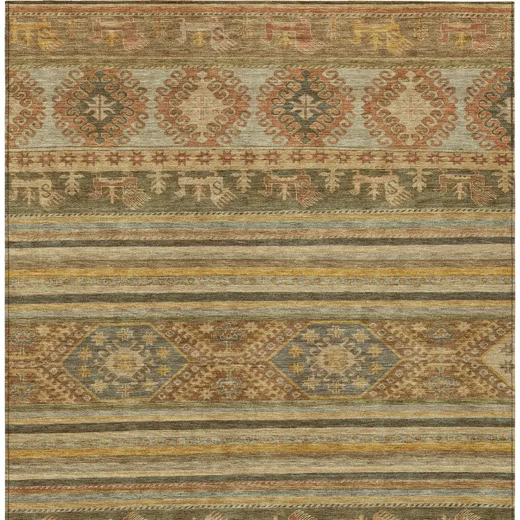 3' X 5' Beige Taupe And Gold Tribal Washable Indoor Outdoor Area Rug
