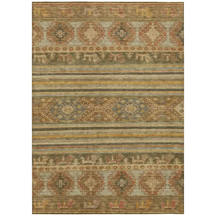 3' X 5' Beige Taupe And Gold Tribal Washable Indoor Outdoor Area Rug
