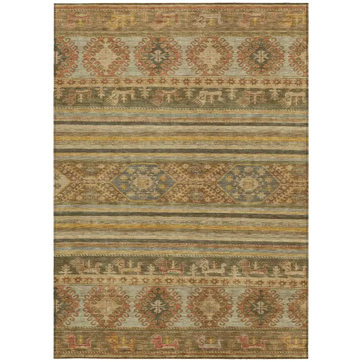 10' X 14' Beige Taupe And Gold Tribal Washable Indoor Outdoor Area Rug