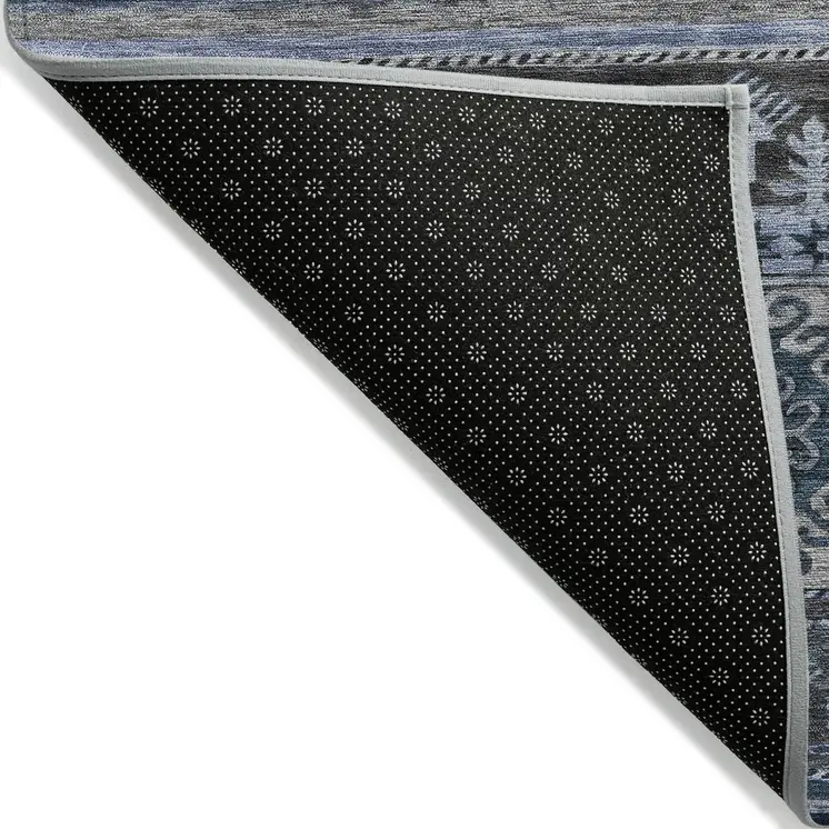10' X 14' Blue Gray And Charcoal Tribal Washable Indoor Outdoor Area Rug