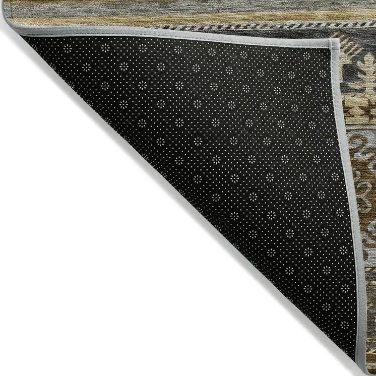 3' X 5' Chocolate Taupe And Gold Tribal Washable Indoor Outdoor Area Rug