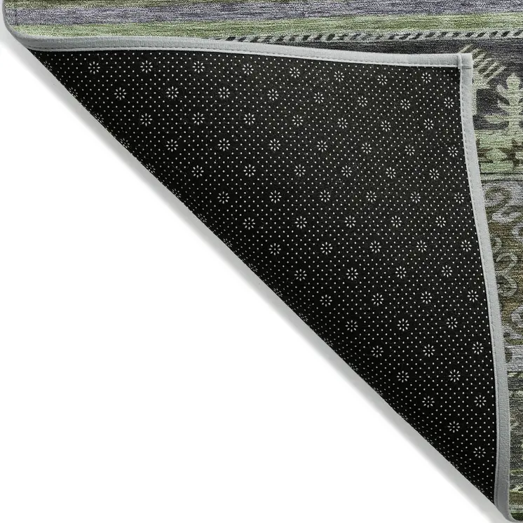 8' X 10' Fern Green Taupe And Ivory Tribal Washable Indoor Outdoor Area Rug
