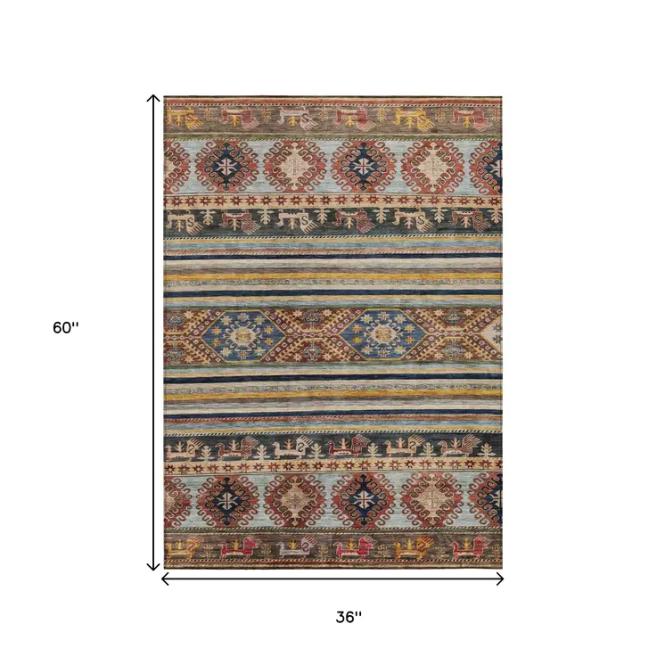 3' X 5' Rust Gray And Gold Tribal Washable Indoor Outdoor Area Rug