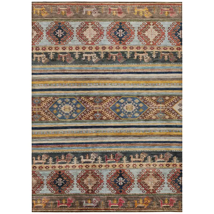 5' X 8' Rust Gray And Gold Tribal Washable Indoor Outdoor Area Rug