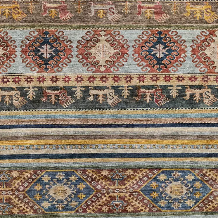 5' X 8' Rust Gray And Gold Tribal Washable Indoor Outdoor Area Rug