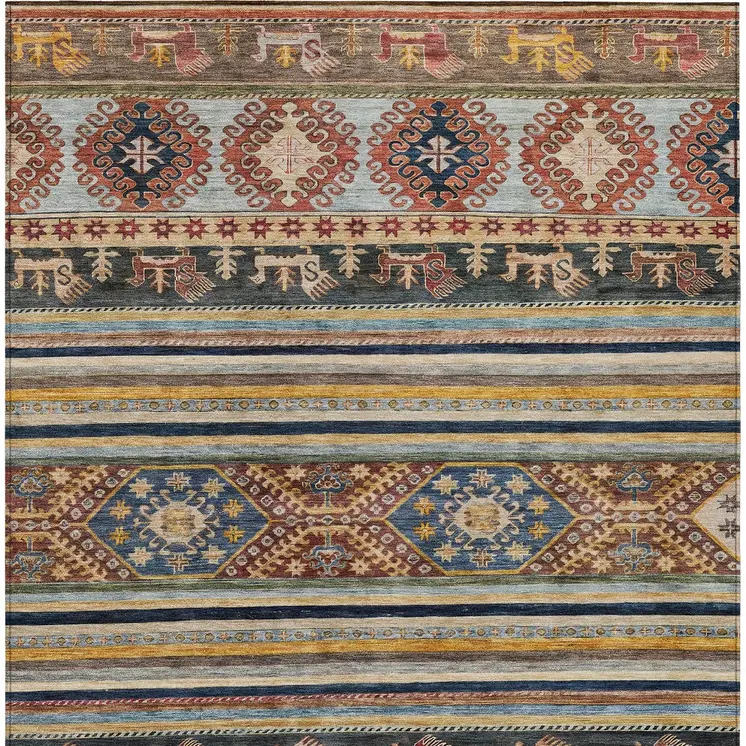 8' X 10' Rust Gray And Gold Tribal Washable Indoor Outdoor Area Rug