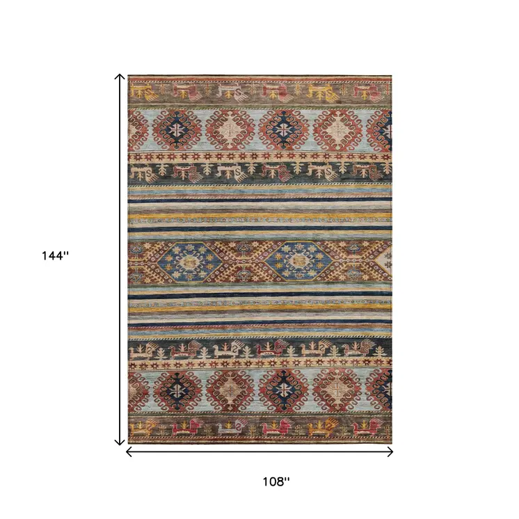 9' X 12' Rust Gray And Gold Tribal Washable Indoor Outdoor Area Rug